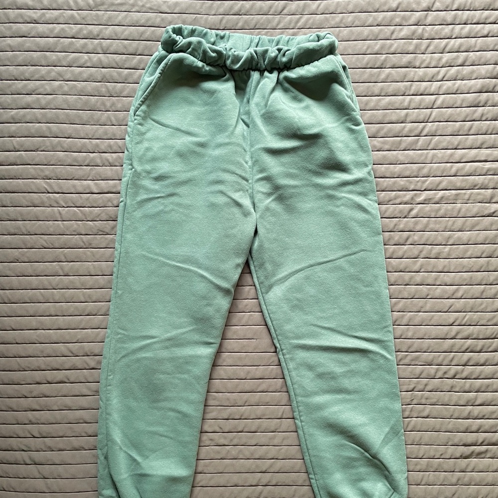 zara dark seafoam green joggers
